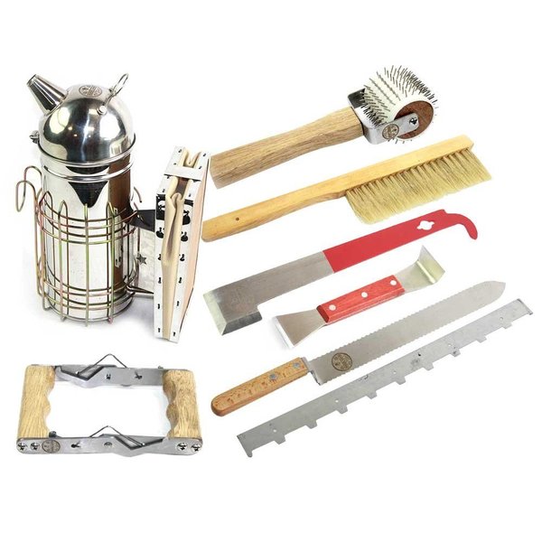 Good Land Bee Supply Bee Smoker, Frame Spacer, Serrated Decapping / Uncapping Knife & Roller, Frame Grip, J-Hook GL-TKIT1
